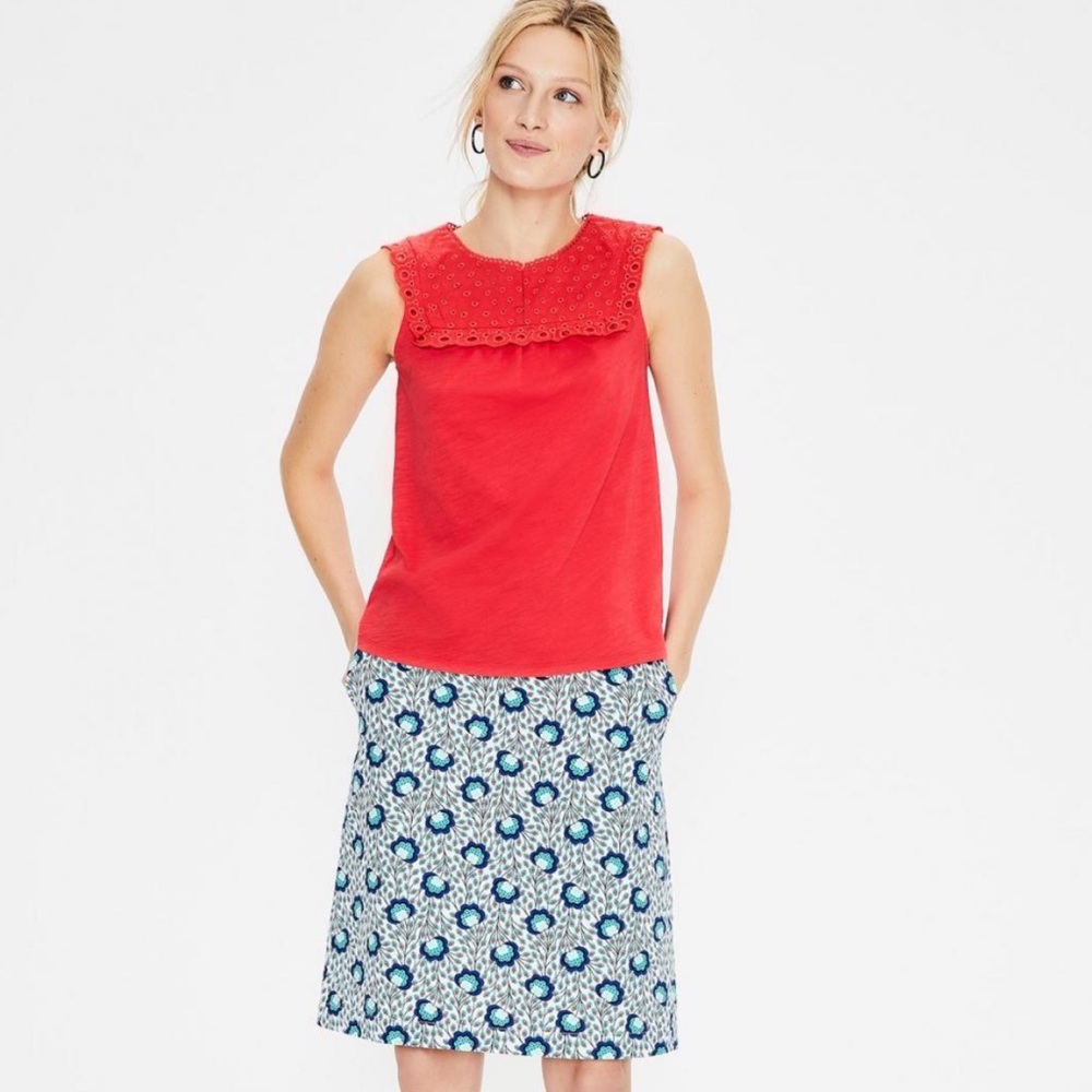 ๐HOST PICK | Boden โข Nella Eyelet Embroidered Jersey Sleeveless Top- Sunset - Picture 4 of 9